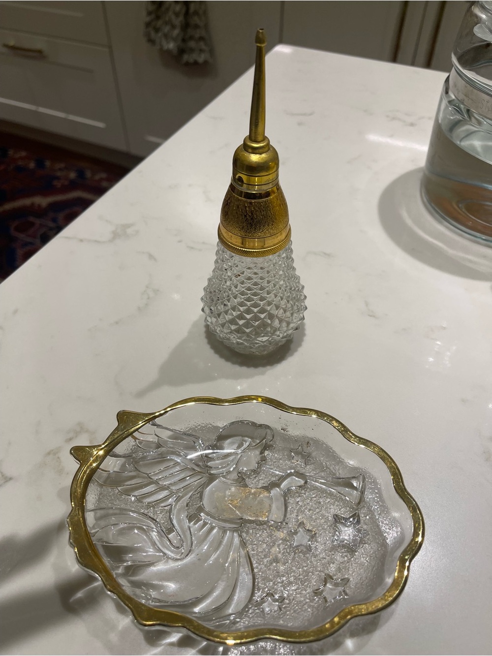Gold-Trim Clear Glass Decorative Trinket Dish and Sugar Shaker Set